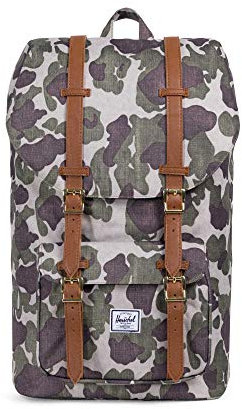 Herschel Unisex-Erwachsene Little America Backpack Rucksack, Kunstleder Frosch camo/Hellbraun, Classic 25L