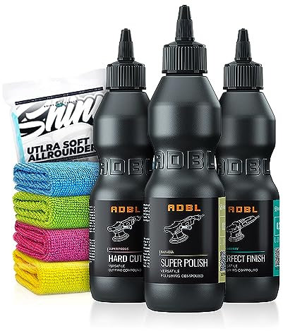 Autopolitur Set: ADBL Hard Cut + Super Polish + Perfect Finish (je 200ml) + weiche Mikrofaser Poliertücher | 7-teilig