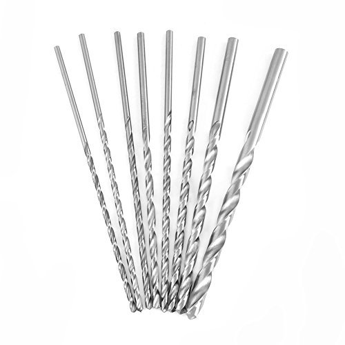 8 Pcs Extra longs Foret Jeu d'Embouts Torsadés à Queue HSS Ronde Ø 4-10mm Outils de Forage Longueur de 200mm Mèches Hélicoïdales pour Bois Métal et Acier