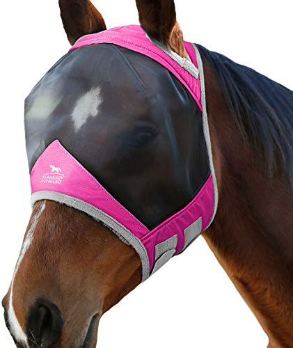 Harrison Howard CareMaster Pro Luminous Maschera anti-mosche per cavallo UV protezione Rosa (XL; Extra Full)