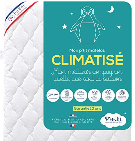 P'tit Lit - Klimatisiert Babymatratze | 70x140 cm | 1 Sommerseite / 1 Winterseite | Anti-Milbe | Abnehmbar | OekoTex