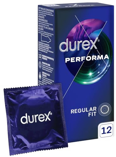 Durex Performa Kondome – Aktverlängernde Kondome mit 5% benzocainhaltigem Gel für länger andauerndes Sexvergnügen – 12er Pack (1 x 12 Stück)