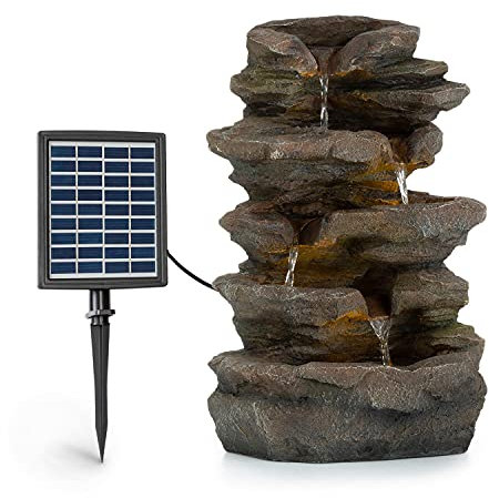 Blumfeldt Stonehenge Solarbrunnen, inkl. Solarpanel, Lithium-Ionen-Akku (ca. 5h Laufzeit), LED-Beleuchtung, Polyresin| frostbeständig, für drinnen und draußen, Steinoptik