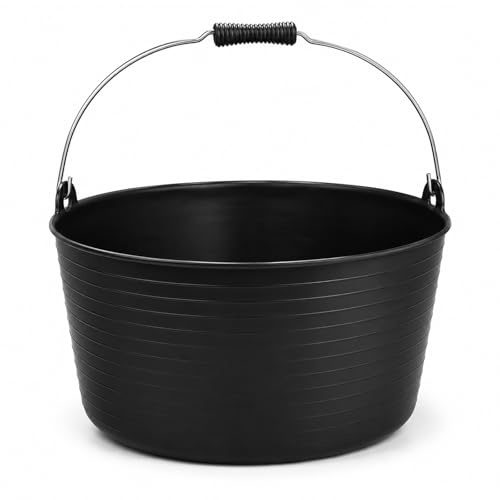 Secchio flessibile in plastica resistente, 26 l, ideale per la casa, il giardino, la biancheria e i giocattoli della cucina, vasca riciclata con manico in metallo, colore: nero