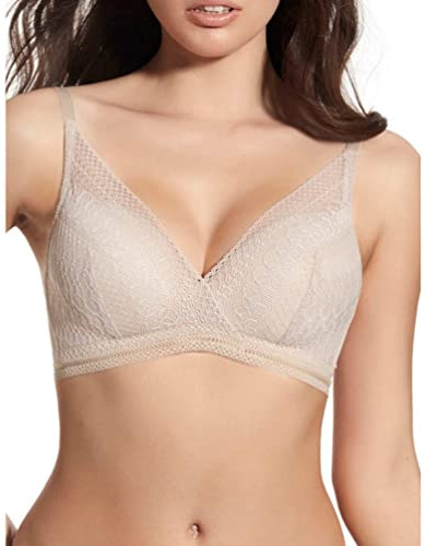 Selene, Sujetador de Encaje para Mujer con Escote en V, Sin Aros, con Copas Acolchadas, Colección Regina, Color Rosa, Talla 95B