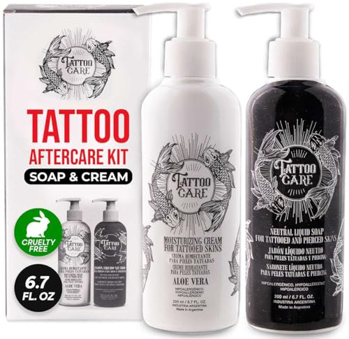 Tattoo Care Tattoo Aftercare Kit - Cream and Soap for Healing, Protecting and Brightening New and Old Tattoos - Cruelty-Free (KIT 6.7 fl OZ each)