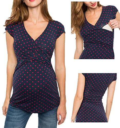 Buliezy Blusa de Maternidad, Camiseta de Lactancia Materna, Camiseta sin Mangas, Cuello en V, Rayas Blancas y Negras, Ropa de