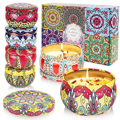 Lot de 6 bougies parfumées en cire de soja naturelle pour aromathérapie, bougies parfumées de voyage pour soulager le stress, relaxation, salle de bain, yoga, cadeau pour femme