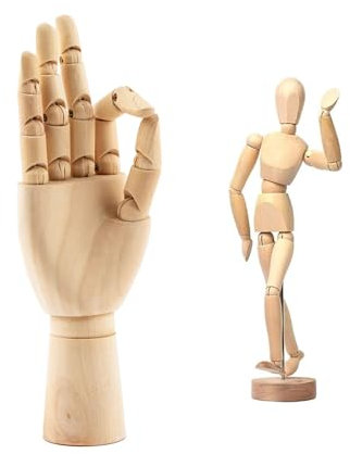 2 Stück 30,5 cm Kunst-Zeichnung Handmodell, 20,3 cm Künstler Holz Mannequin Figur Mensch Menschen Puppen Manikin Zubehör Stop-Motion Figuren-Set Holzwerkzeuge bewegliche Figur zum Zeichnen, Malen,