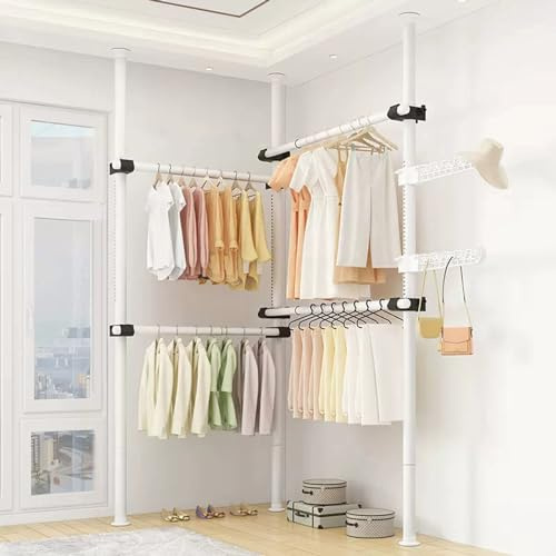 Cabina Armadio componibile da angolare organizzazione Guardaroba, Sistema di archiviazione per Abiti con 2 Ganci Larghi, Altezza Regolabile da 110-310cm, Larghezza Regolabile da 78-125 cm