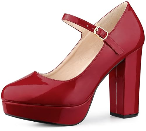 Perphy Décolleté Mary Janes da donna con plateau e cinturino alla caviglia con tacco grosso, Rosso, 38 EU