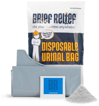 Brief Relief Disposable Urinal/Pee Bag (100 Pack) - Unisex Portable Bladder Relief - No Odors, No Spills - Instant Gelling Powder and Wet Wipe (Construction Workers, Outdoor Crews, Remote Sites)
