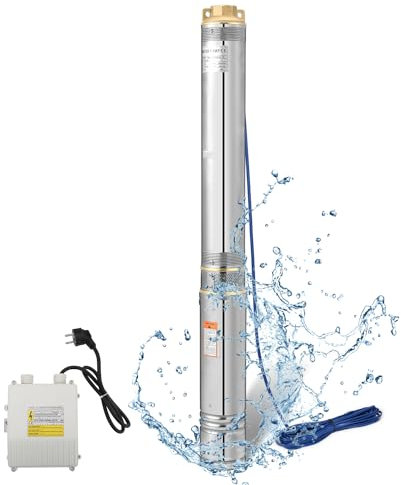 Herrselsam Pompe à puits profonds, 1100W 4000L/h Pompe Submersible en Acier, Pompe à Eau Immergée Compatible Sable avec Câble de Raccordement et Boîte de Commande, 8,1 bar max