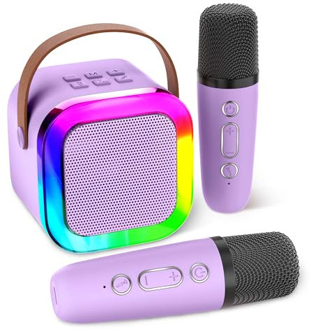 Aplsinvivi Mini Machine de karaoké pour Enfants et Adultes, Mini Machine de karaoké avec 2 Microphones sans Fil, Cadeaux d'anniversaire pour Filles âgés de 6, 7, 8, 9, 10, 12 Ans, Purple