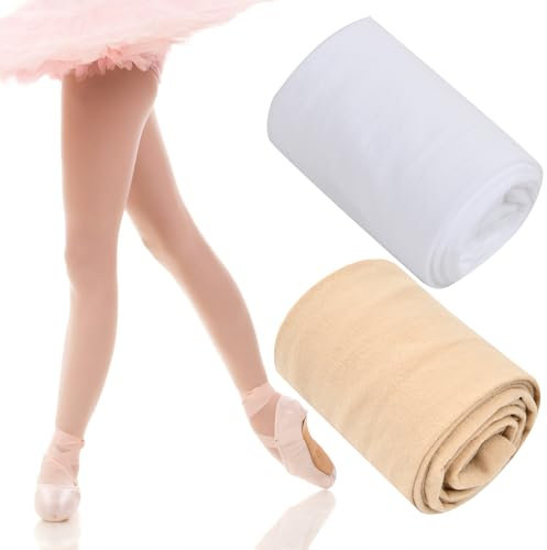 Shengxi 2 Paar Ballett Strumpfhose Mädchen, Kinder Elastisch Atmungsaktiv Tanzstrumpfhose Stretch Leggings mit Fuß Strumpfhose fürs Ballett Sport Aerobic Yoga —Hautfarbe/Weiß (Größe 100—119cm)