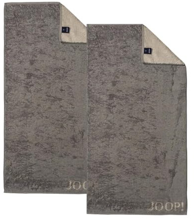 Frottier Kollektion von Joop, Set 2-teilig, 100% Baumwolle, Handtücher mit Kordelaufhänger, 50x100cm, Classic Graphit Taupe