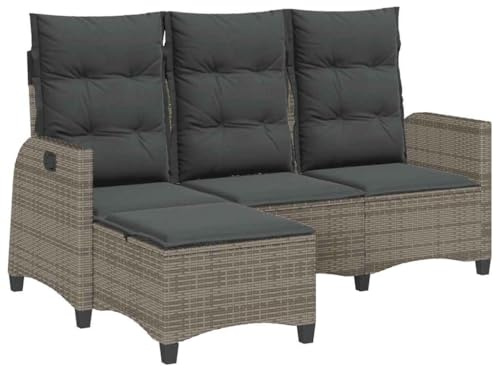 vidaXL Gartensofa mit Liegefunktion Kissen L-Form Grau Poly Rattan