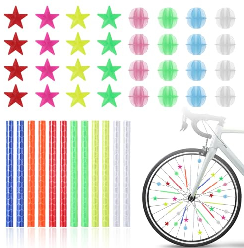 96 riflettori colorati per raggi per bicicletta per bambini, riflettori per raggi per bambini, occhi di gatto, bicicletta per bambini, riflettori, stelle per raggi