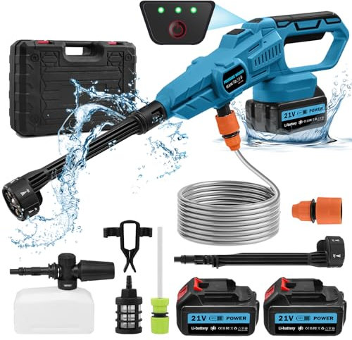 Papasbox Cordless Pressure Washer, 21V Portable Power Washer, 120Bar/3.4GPM Rechargeable Battery Pressure Washer, 5M Hose, Electric Pressure Washers for Car Frool Garden Outdoor Cleaning Watering