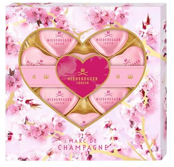 Niederegger | Pralinen-Herzen | 1x 125g | Sorte »Marc de Champagne« | Cremige Marc de Champagne-Herzen, umhüllt von weißer Schokolade | Pralinengeschenk