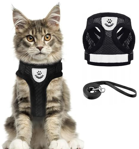 Arnes Gato Antiescape, Arnés Suave para Gatos con Correa a Prueba de Escape, Chaleco Suave Cómodo Reflectante Transpirable para Caminar Entrenar, para Caminar, Entrenar, Gato Pequeño y Mediano (M)