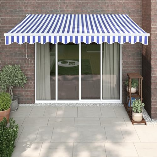 IKAYAA Toldo Retráctil 3.5 x 2.5 m, Toldo Enrollable Aluminio y Tela,Toldo Articulado Retractil con Brazo, Toldos Exterior Terraza Enrollable Azul y Blanco
