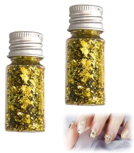 WUSJCOF 2 bottiglie di lamina d'oro, lamina d'oro decorativa, lamina d'oro, lamina d'oro decorativa fai da te per pittura, arte in resina, statue dorate, nail art, oro