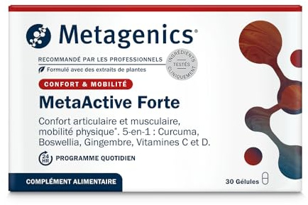 Metagenics - MetaActive Forte - Curcumine, Boswellia & Gingembre pour Articulations, Cartilage et Réponse Inflammatoire - 30 Gélules