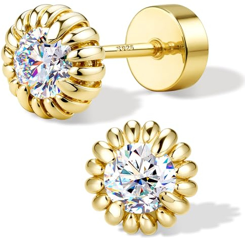 SLLAISS Moissanita Pendientes Plata de Ley 925 Mujer Piercing Oreja Baño Hipoalergenico Oro 14K Pendiente Pequeño Piercing Tragus Helix Cartílago Conch Moissanita D VVS1, Pendiente pequeño y delicado