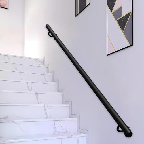 Pasamanos negro para escaleras, barandilla de escalera Pasamanos de soporte de montaje en pared de hierro forjado de metal Barra de seguridad pasillo para decoración - Kit completo(350cm)