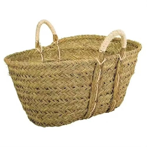 Cesto de Esparto Natural, Capazo de Esparto con Asas Decorativo Ovalado con Asas de Pita, Leñero Decorativo para Chimenea Capazo Fibra Natural Sostenible Cesto para Leña (50 * 35 * 20)