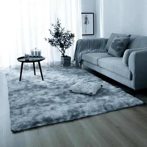 DOGUO Imitación Mullida Alfombras 170 x 250 cm Pelo Largo Alfombra Salon y de Habitacion Lavables y Antideslizante para Salón O Dormitorio, Alfombra Esponjosa de Cama, Gris Claro