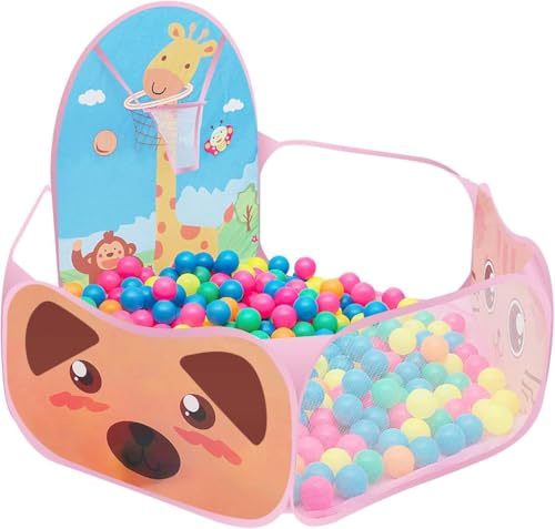 Piscine à Balles Enfant, Tente a Balle pour bébé, Ruspela Tente de Jeu Pliable pour Enfants avec Panier de Basket-Ball Fosses à Boules Rose 120 x 102 x 74cm (Ballon Non Inclus)