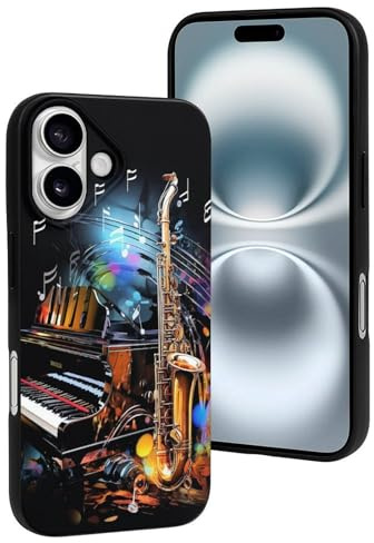 FodPand för iPhone 16 & 16 Pro fodral mjukt TPU saxofon och piano mobiltelefonfodral för kvinnor män anti-fingeravtryck mobilfodral stötsäkert fallskydd i militärkvalitet