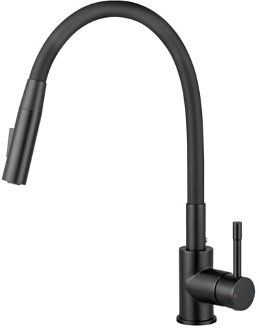 CECIPA Rubinetto da cucina, spazzolato, flessibile con 2 tipi di getto, armatura da cucina, nero, girevole a 360°, ad alta pressione, 2 raccordi G3/8
