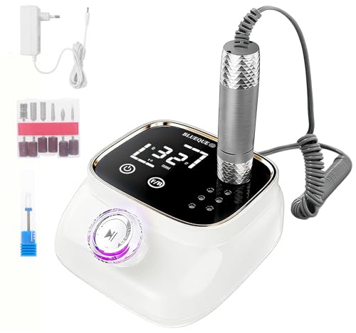 Vexnaro Torno para Uñas Profesional 45000RPM Lima Eléctrica con Pantalla LCD, Velocidad Ajustable Set Manicura y Pedicura con 12 Brocas y 50 Bandas para Uñas Acrílicas Gel Uso Doméstico Salones