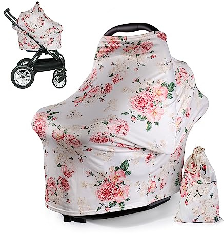 Nursing Cover for Breastfeeding Carseat Canopy - Car Seat Covers for Babies Scarf Feeding Coverage Baby Shower Gifts with Free Matching Pouch by DSYJ