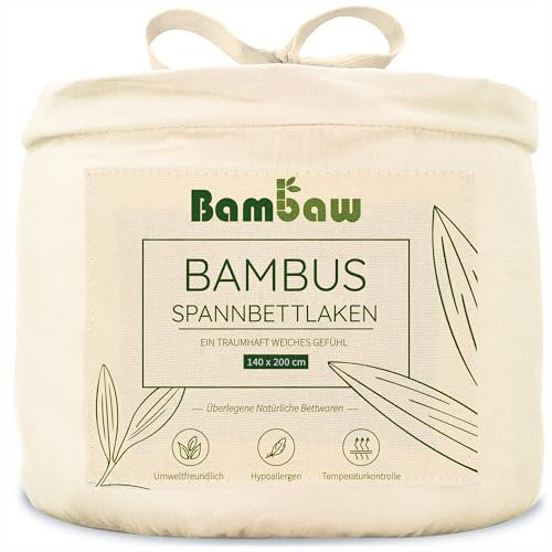 Bambaw Spannbettlaken Bambus 140x200cm, 35 cm Steghöhe, weiche & hypoallergene Bettwäsche, kühlende Sommer Bettlaken, temperaturregulierende Bettwäsche, Spannbetttücher 140x200 Bambus (Elfenbein)