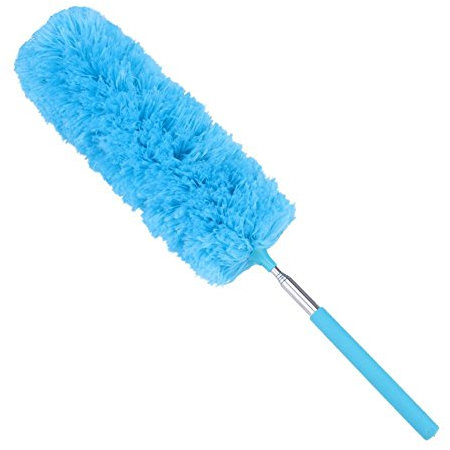 Plumeau télescopique lavable extensible - Brosse à poussière domestique en microfibre et acier inoxydable, bleu
