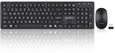 Perixx PERIDUO Kabellose Standard Tastatur und Maus Desktop-Set mit großen Druckbuchstaben, Schwarz, DE QWERTZ Layout 11717