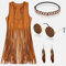 YADODO Hippie Kostüm Damen Set Fransen ärmellos Weste Hippie Kleidung 60er 70er Jahre Bekleidung Damen Mädchen Disco Outfit Cowgirl Kostüm Braun Weste Bolero Karneval Fasching Frauen (XL)