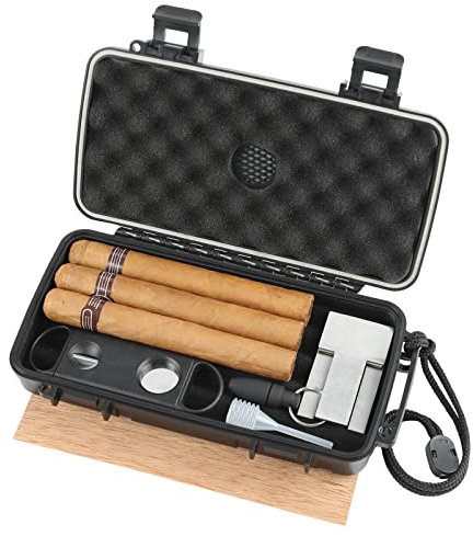 Humidor da viaggio per sigari con accessori, cedro spagnolo, umidificatore, tagliasigari, supporto e tagliasigari, contiene 4-5 pezzi, impermeabile, indeformabile, chiusura ermetica, portatile