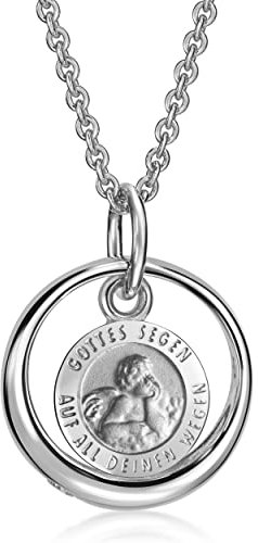 Xaana Taufkette Taufring mit Zirkonia und Schutzengel-Einhänger Gottes Segen auf all deinen Wegen inkl. Kette 36/38 cm 925er Sterlingsilber rhodiniert AMZ0585
