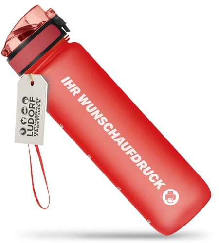 #teamludorf CAMPOS Trinkflasche 1L Rot – BPA-frei – Sportflasche für Fitness & Outdoor – personalisierbar – Wasserflasche mit Handschlaufe & Trinkverschluss