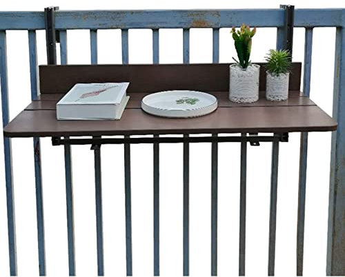 Klapptisch Balkongeländer, Outdoor Klappbar Balkontisch,klapptisch Balkon, Balkon-Hängetisch, Kleiner Beistelltisch Für Den Außenbereich, Verstellbarer Deck-Terrassen-Gartentisch ( Color : Brown , Siz