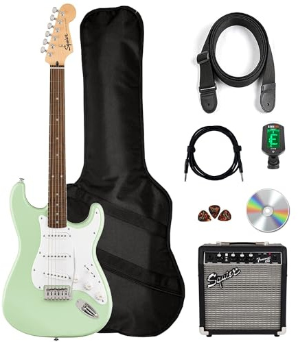 Fender Squier Sonic Stratocaster Pack - Surf Green Bundle with Frontman 10G Amp, Gig Bag, Cable, Strap, Tuner, Picks, and Austin Bazaar Guitar DVD