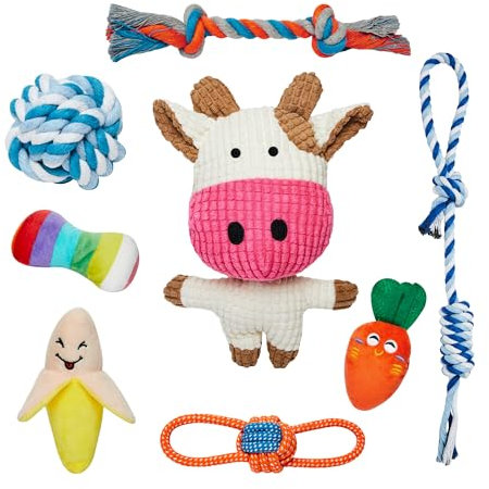 Toozey Hundespielzeug Kleine Hunde, 8 Stück Welpenspielzeug, Intelligenz Kauspielzeug und Quietschendes Langlebiges Hundeseil, Natürlicher Baumwolle & Ungiftig, Lindern Sie Stress und Langeweile