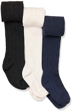 Amazon Essentials Collant en tricot torsadé Fille, Lot de 3, Blanc/Bleu Marine/Noir, 7-10 ans