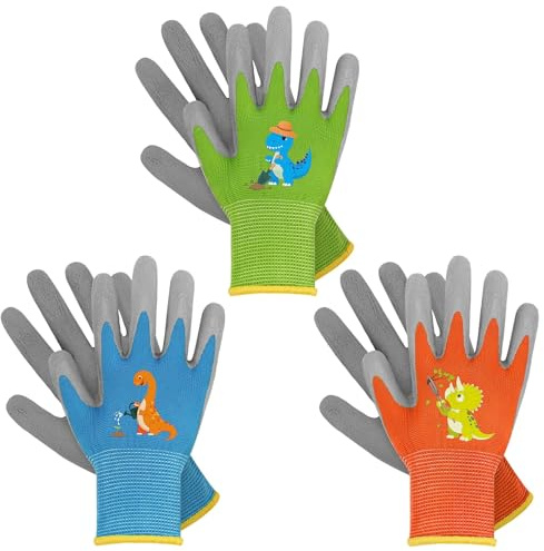 WAWSAM Gants de Jardinage pour Enfants 3 Paires Gants de Travail Gants de Protection avec Résistance Aux Perforations Pour le jardinage Garçons Filles Travaux ménagers Travail