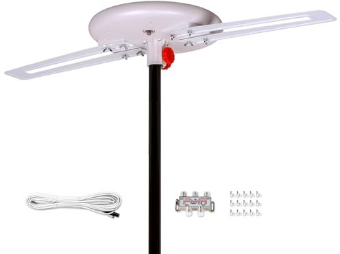Five Star Upgraded 2024 Omni-Directional Outdoor HD Digital TV Antenna 360 Degree,4 TVs Installation Kit for Attic or Outdoor, Weather Resistant, Supports ATSC 3.0 and 4K 1080P HD Smart TV VHF UHF